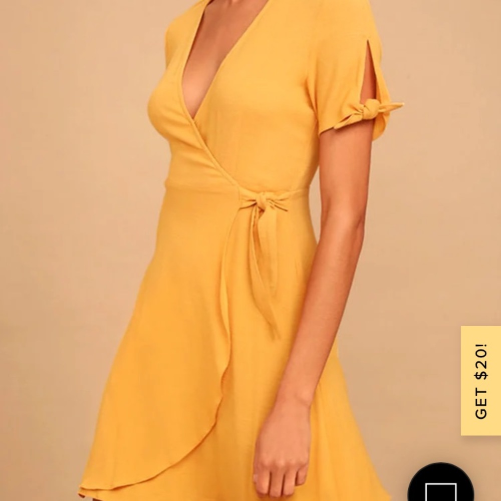 Lulu’s yellow wrap dress size large. Worn once!